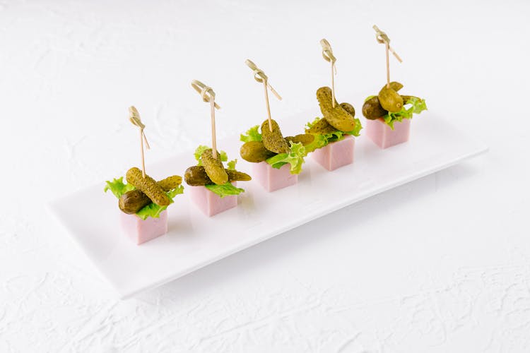 Canapes ham with gherkins